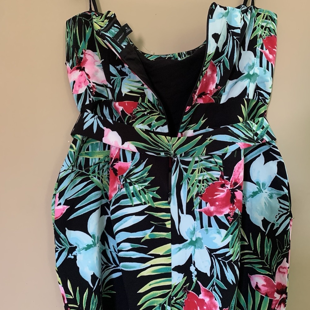 New York & Company tropical strapless romper black floral pattern Tie Belt SZ-XL - Picture 12 of 14